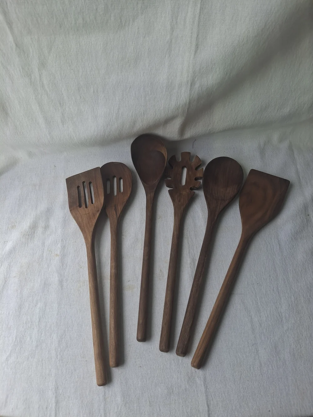 Wooden Kitchen Utensil 6 Pc Set - Dark Brown Cooking Spoons & Spatulas